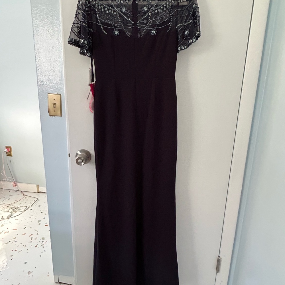 Navy Blue Aidan Mattox Beaded Gown Size 2 - Picture 5 of 12